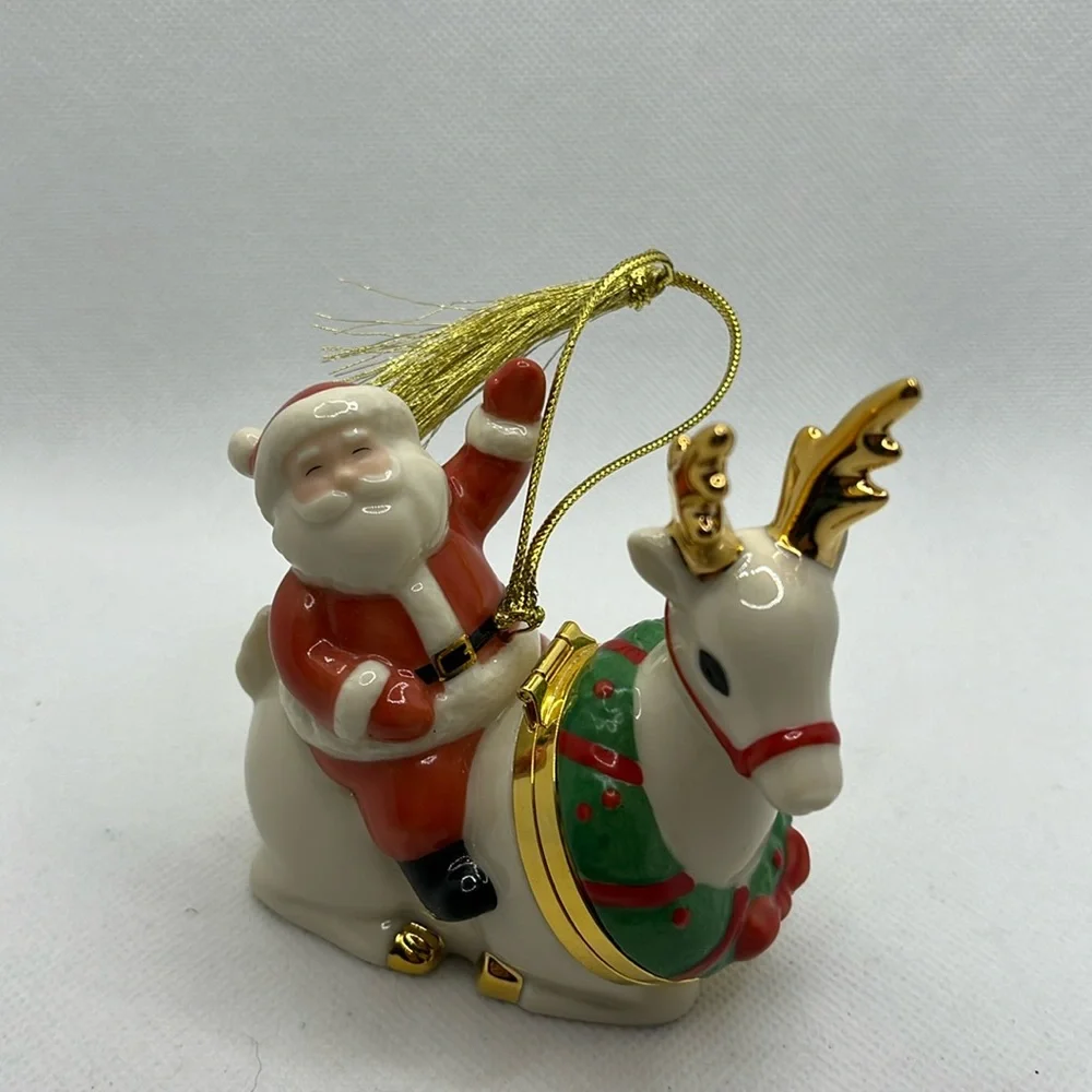 Lenox China Treasures ornament Santa Reindeer trinket